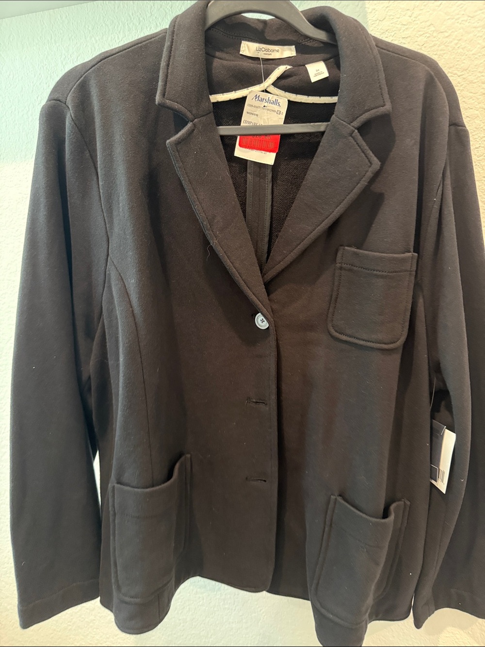 Liz Claiborne Black Knit Blazer with Patch Pockets